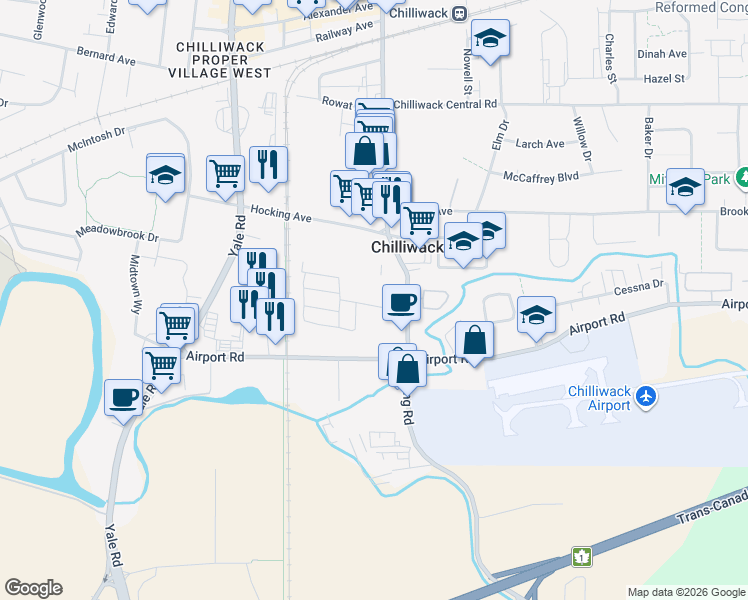 map of restaurants, bars, coffee shops, grocery stores, and more near in Chilliwack