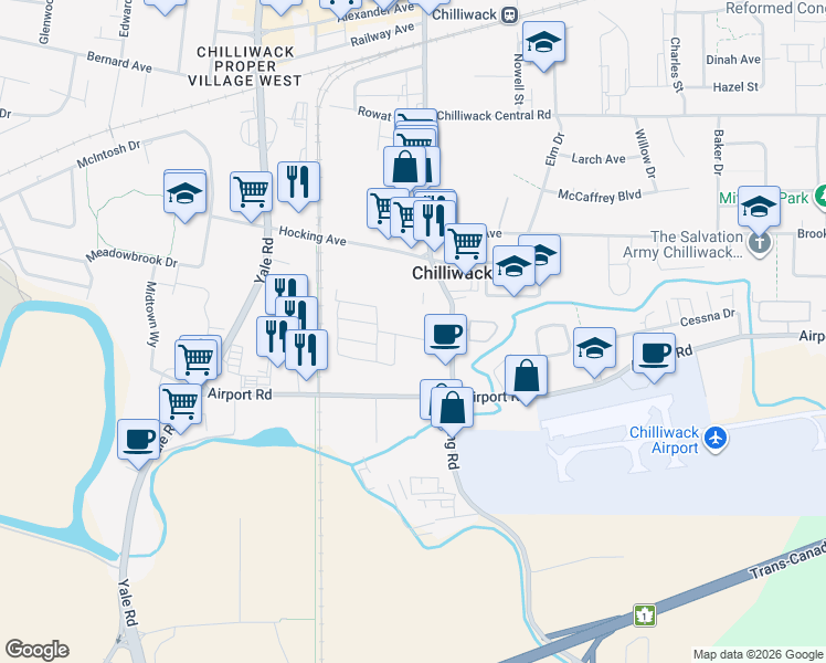 map of restaurants, bars, coffee shops, grocery stores, and more near in Chilliwack