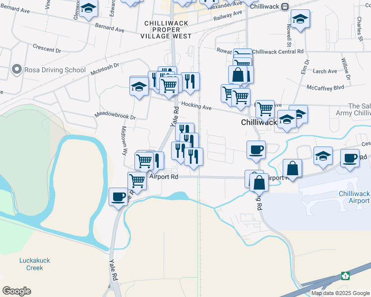 map of restaurants, bars, coffee shops, grocery stores, and more near 8465 Harvard Place in Chilliwack