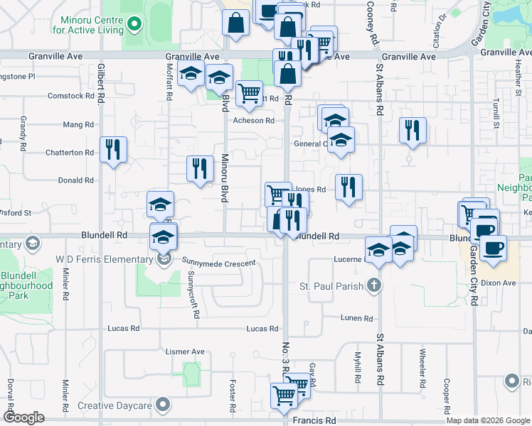 map of restaurants, bars, coffee shops, grocery stores, and more near 7820 Abercrombie Place in Richmond