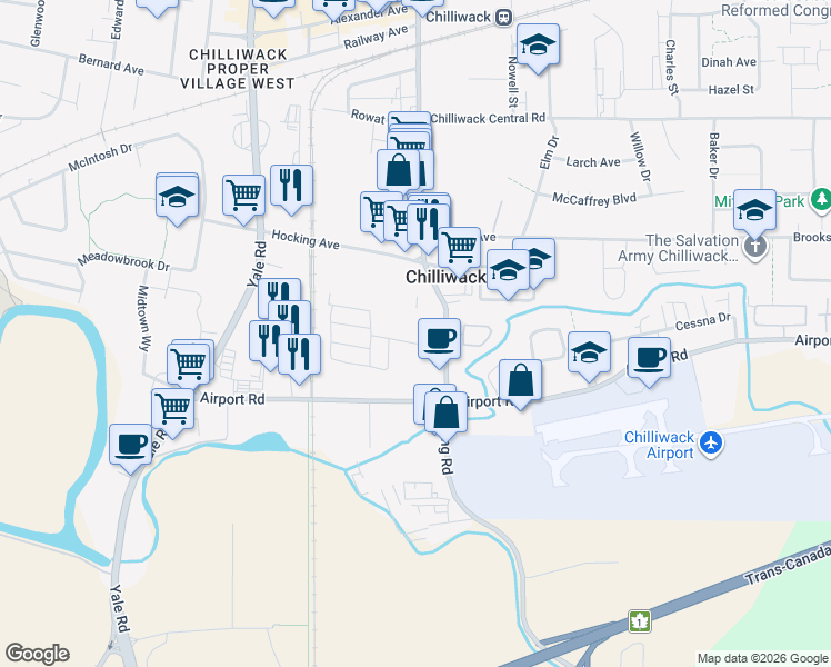 map of restaurants, bars, coffee shops, grocery stores, and more near in Chilliwack