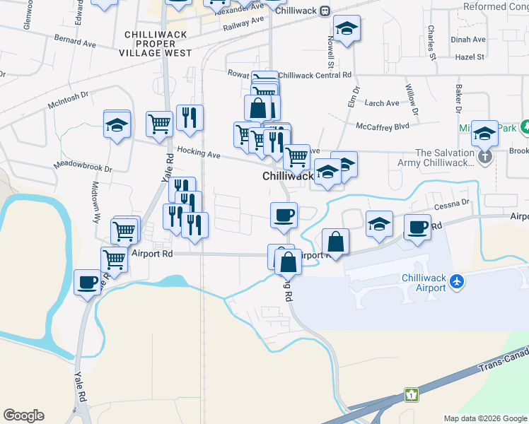 map of restaurants, bars, coffee shops, grocery stores, and more near in Chilliwack