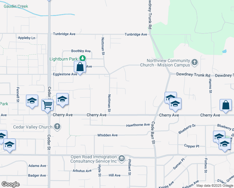 map of restaurants, bars, coffee shops, grocery stores, and more near 8511 Benedict Boulivard in Mission