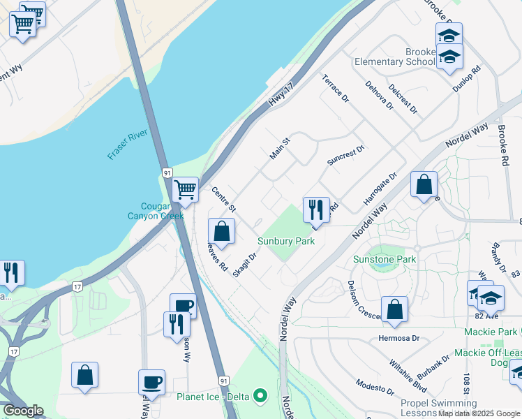 map of restaurants, bars, coffee shops, grocery stores, and more near 10328 Johnson Wynd in Delta