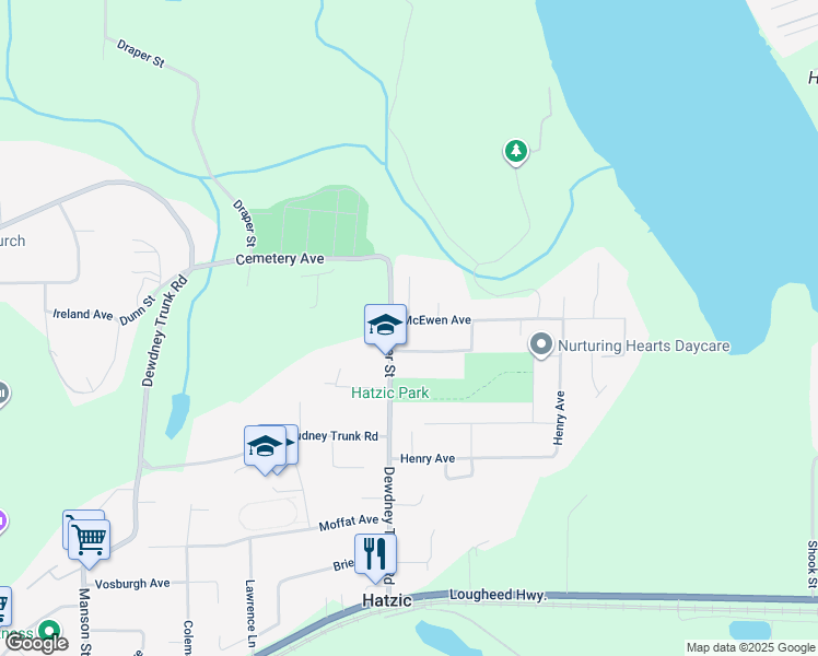 map of restaurants, bars, coffee shops, grocery stores, and more near 35020 McEwen Avenue in Mission