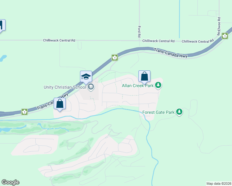 map of restaurants, bars, coffee shops, grocery stores, and more near Zander Place in Chilliwack