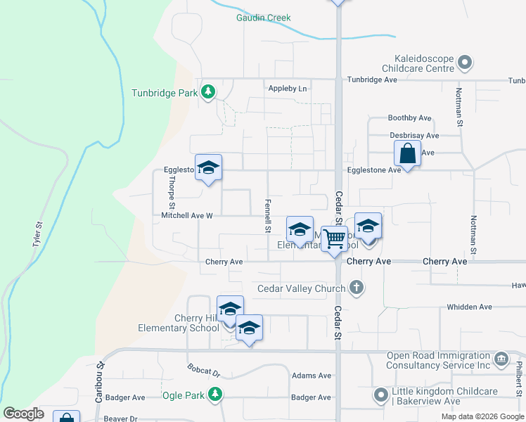 map of restaurants, bars, coffee shops, grocery stores, and more near 8501 Fennell Street in Mission