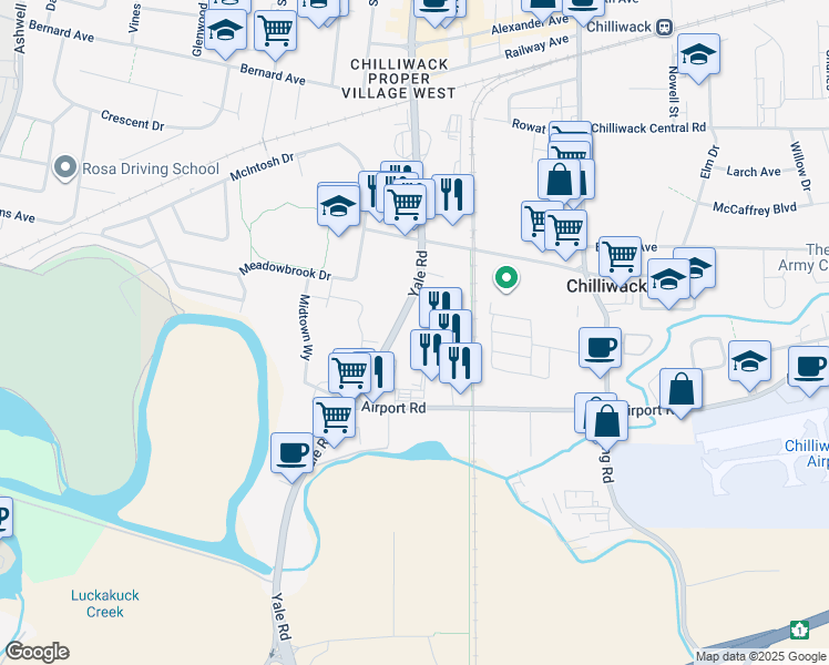 map of restaurants, bars, coffee shops, grocery stores, and more near in Chilliwack
