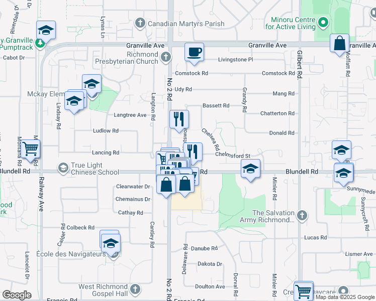 map of restaurants, bars, coffee shops, grocery stores, and more near 6531 Chatsworth Road in Richmond