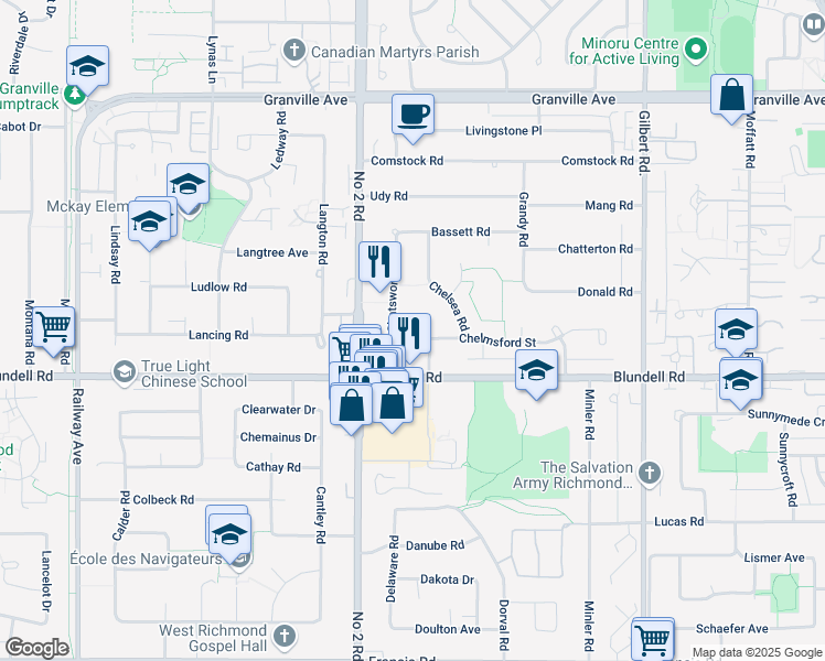map of restaurants, bars, coffee shops, grocery stores, and more near 6571 Chatsworth Road in Richmond