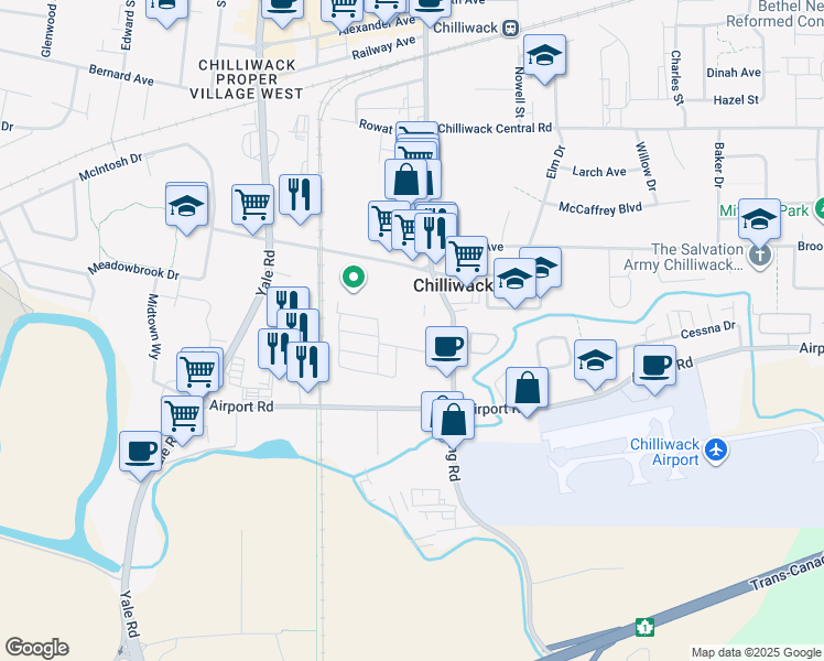 map of restaurants, bars, coffee shops, grocery stores, and more near in Chilliwack