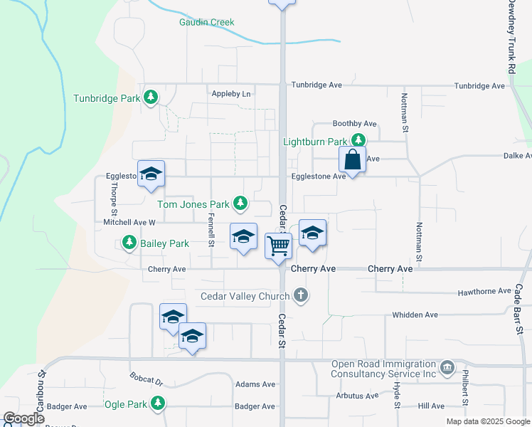 map of restaurants, bars, coffee shops, grocery stores, and more near 32792 Lightbody Court in Mission