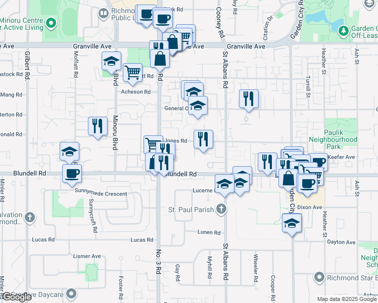 map of restaurants, bars, coffee shops, grocery stores, and more near 8180 Jones Road in Richmond