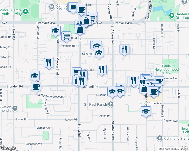 map of restaurants, bars, coffee shops, grocery stores, and more near 8180 Jones Road in Richmond