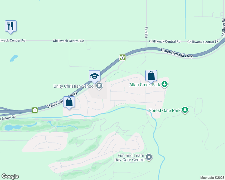 map of restaurants, bars, coffee shops, grocery stores, and more near 50974 Ford Creek Place in Chilliwack
