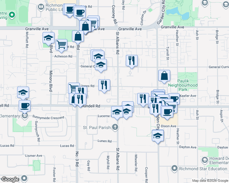 map of restaurants, bars, coffee shops, grocery stores, and more near in Richmond