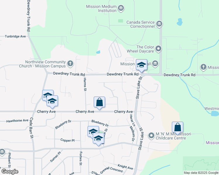 map of restaurants, bars, coffee shops, grocery stores, and more near 8540 Doerksen Drive in Mission