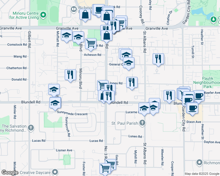 map of restaurants, bars, coffee shops, grocery stores, and more near 8060 Jones Road in Richmond
