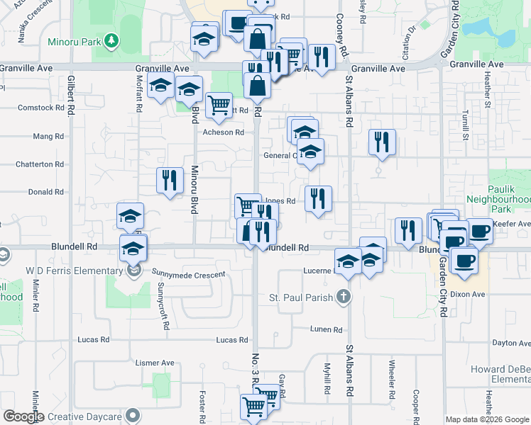 map of restaurants, bars, coffee shops, grocery stores, and more near 8060 Jones Road in Richmond