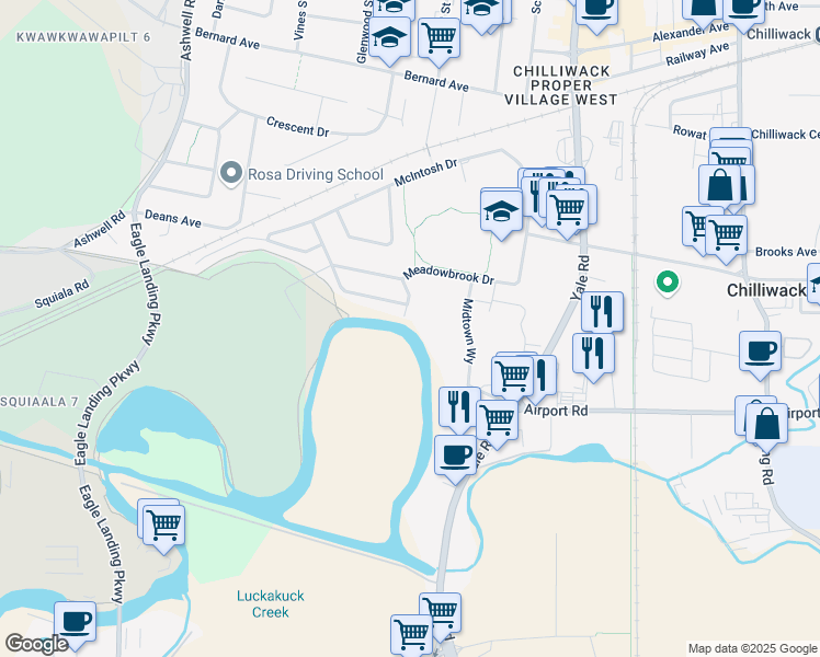 map of restaurants, bars, coffee shops, grocery stores, and more near 45519 McCutcheon Avenue in Chilliwack