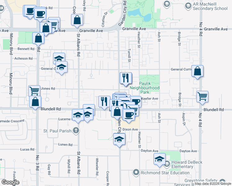 map of restaurants, bars, coffee shops, grocery stores, and more near in Richmond