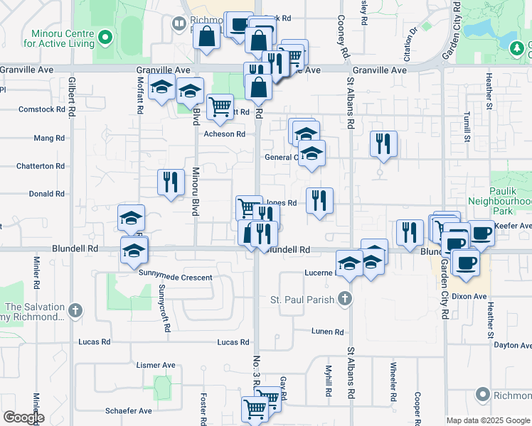 map of restaurants, bars, coffee shops, grocery stores, and more near 7805-7879 Number 3 Road in Richmond