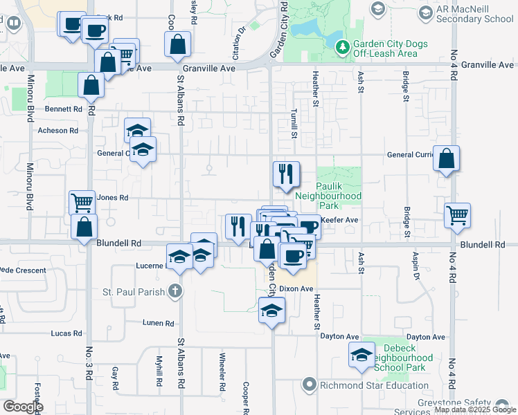 map of restaurants, bars, coffee shops, grocery stores, and more near 8880 Jones Road in Richmond