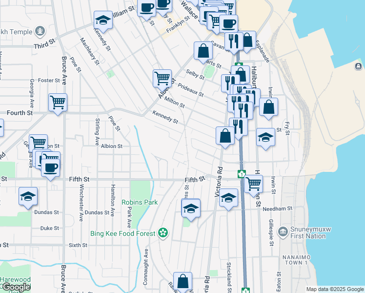 map of restaurants, bars, coffee shops, grocery stores, and more near 905 Hecate Street in Nanaimo