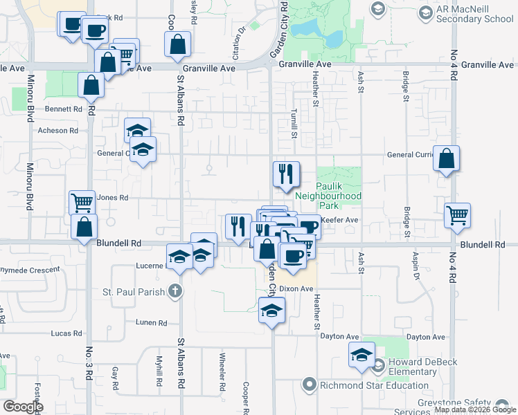 map of restaurants, bars, coffee shops, grocery stores, and more near in Richmond