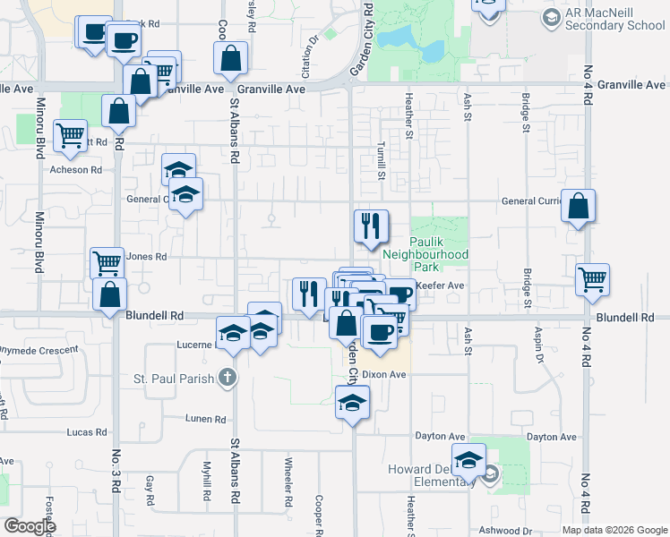 map of restaurants, bars, coffee shops, grocery stores, and more near 8880 Jones Road in Richmond