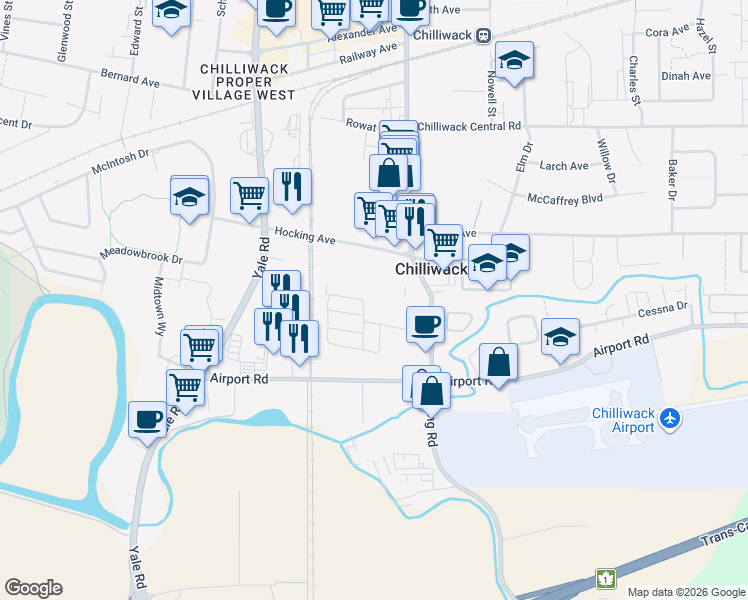 map of restaurants, bars, coffee shops, grocery stores, and more near in Chilliwack
