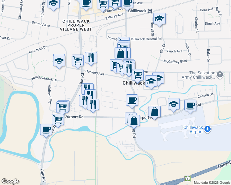 map of restaurants, bars, coffee shops, grocery stores, and more near in Chilliwack
