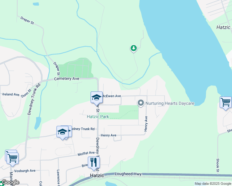 map of restaurants, bars, coffee shops, grocery stores, and more near 35085 McEwen Avenue in Mission