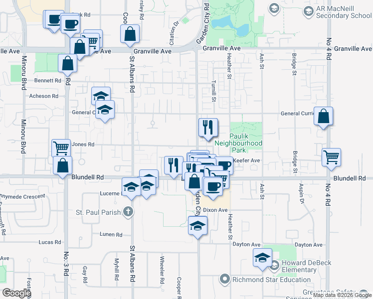 map of restaurants, bars, coffee shops, grocery stores, and more near in Richmond