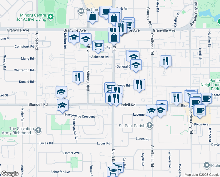 map of restaurants, bars, coffee shops, grocery stores, and more near 7660 Abercrombie Drive in Richmond
