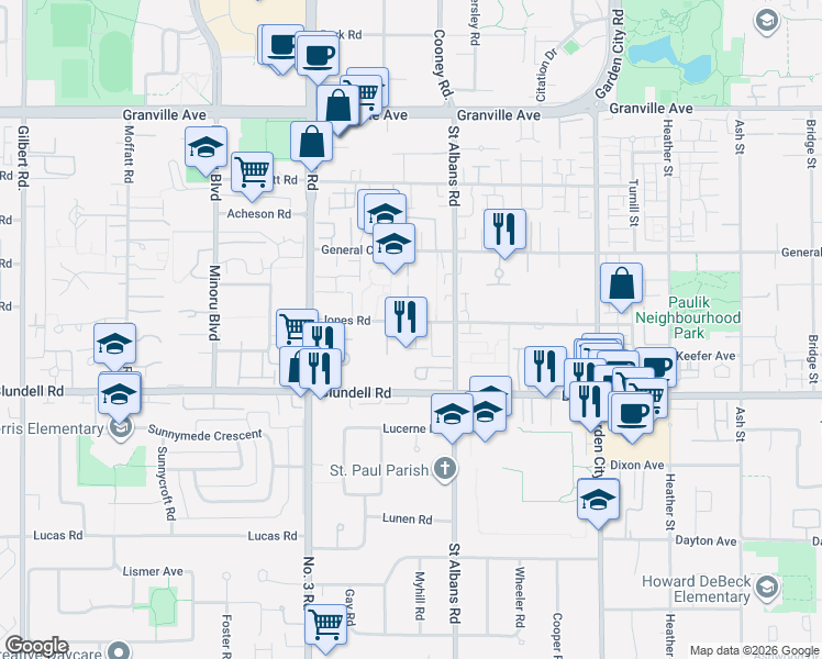 map of restaurants, bars, coffee shops, grocery stores, and more near 8300 Jones Road in Richmond