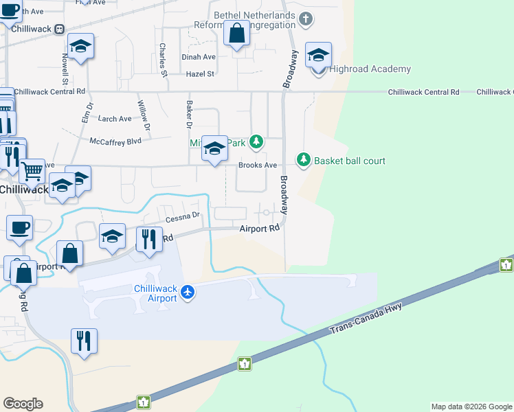 map of restaurants, bars, coffee shops, grocery stores, and more near in Chilliwack