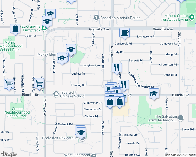 map of restaurants, bars, coffee shops, grocery stores, and more near 7580 Ludgate Road in Richmond