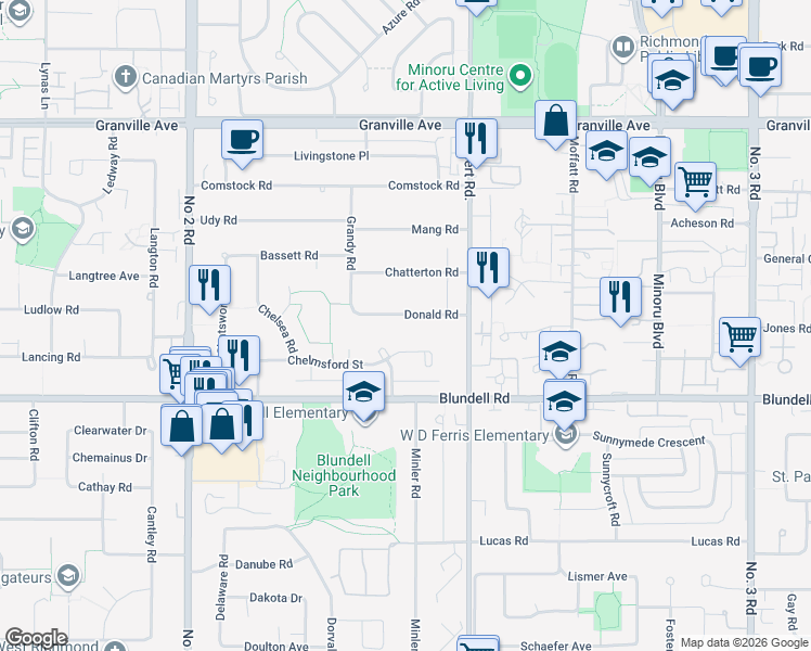 map of restaurants, bars, coffee shops, grocery stores, and more near in Richmond