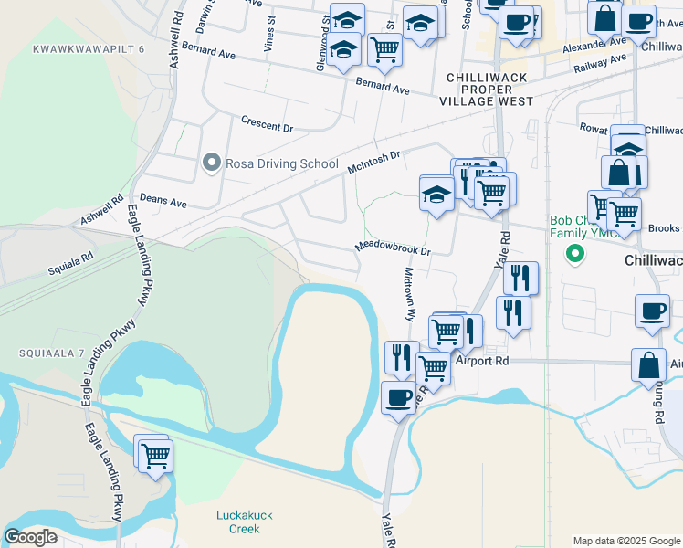 map of restaurants, bars, coffee shops, grocery stores, and more near 8542 McCutcheon Avenue in Chilliwack
