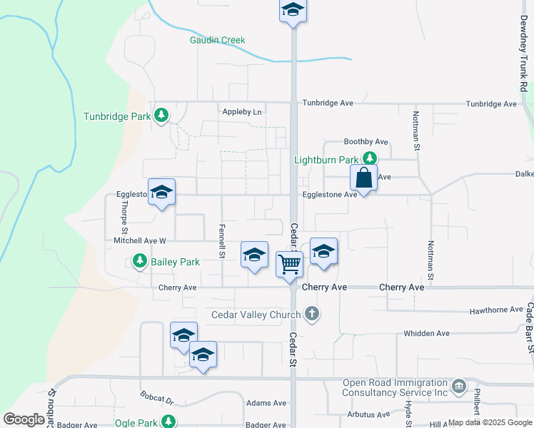 map of restaurants, bars, coffee shops, grocery stores, and more near 32747 Lightbody Court in Mission