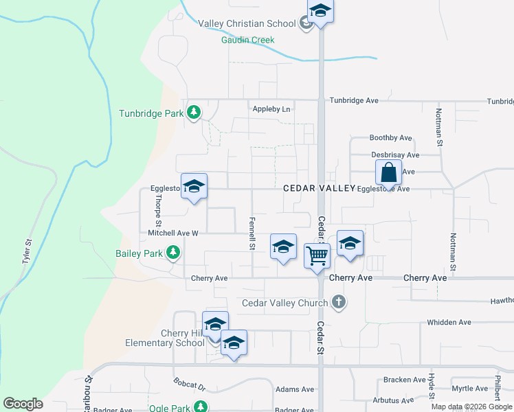 map of restaurants, bars, coffee shops, grocery stores, and more near 8585 Fennell Street in Mission