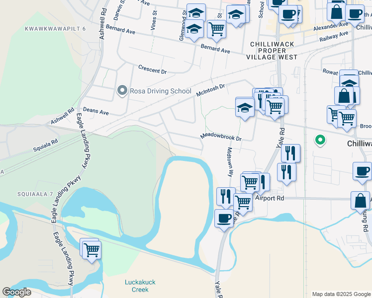 map of restaurants, bars, coffee shops, grocery stores, and more near 8558 McCutcheon Avenue in Chilliwack