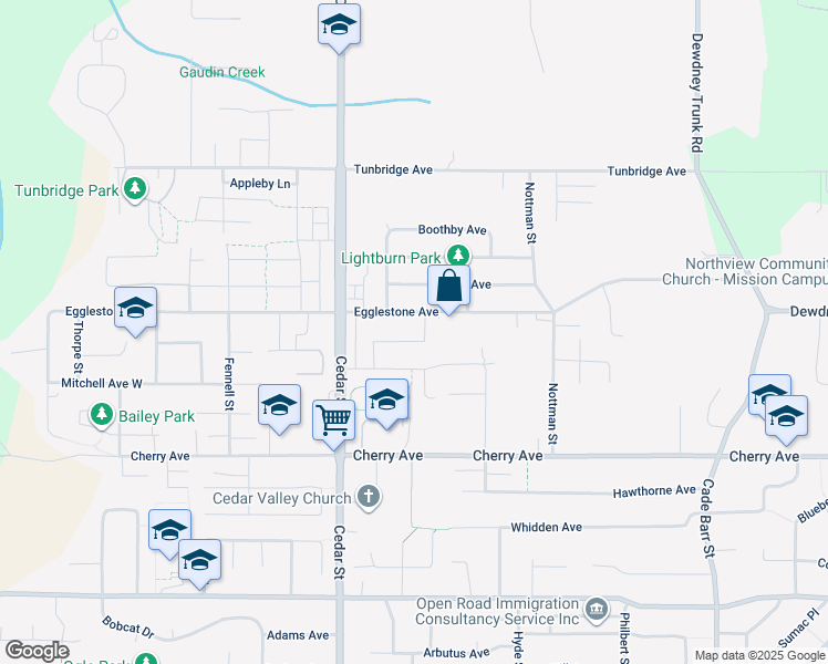 map of restaurants, bars, coffee shops, grocery stores, and more near 32921 Trenholm Avenue in Mission