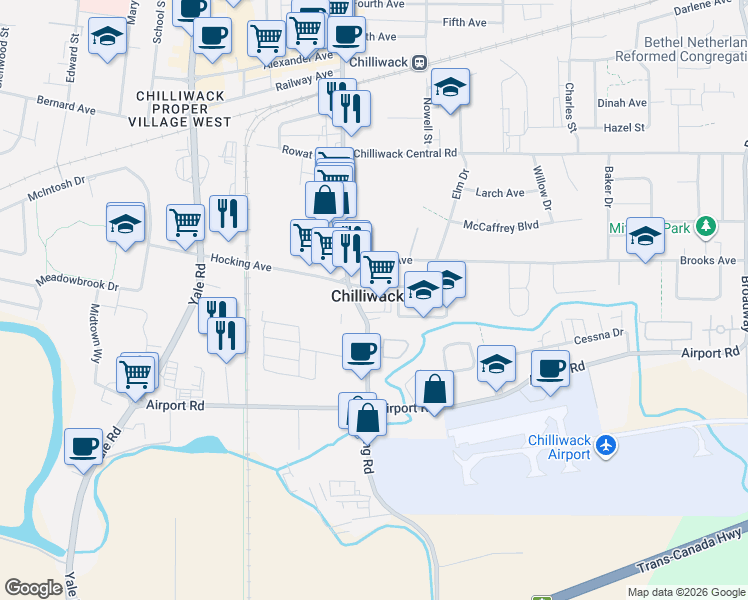 map of restaurants, bars, coffee shops, grocery stores, and more near 7103 Copperwood Street in Fraser Valley