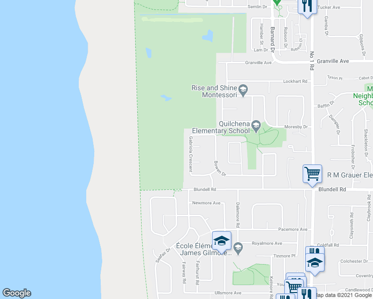 map of restaurants, bars, coffee shops, grocery stores, and more near 7591 Gabriola Crescent in Richmond