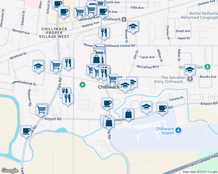 map of restaurants, bars, coffee shops, grocery stores, and more near in Chilliwack