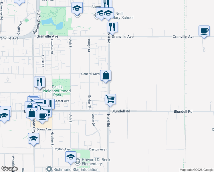 map of restaurants, bars, coffee shops, grocery stores, and more near 3 Number 4 Road in Richmond