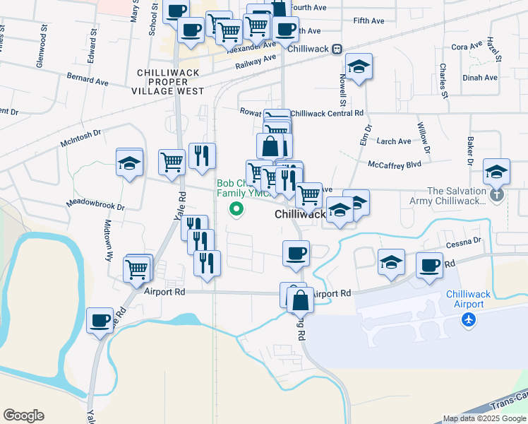 map of restaurants, bars, coffee shops, grocery stores, and more near in Chilliwack