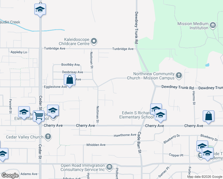 map of restaurants, bars, coffee shops, grocery stores, and more near 8563 Tupper Boulevard in Mission